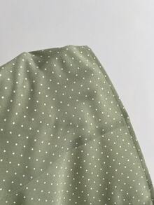 Elamini Áo sơ mi nữ tay ngắn ôm dáng, cổ ve áo, in họa tiết chấm bi - màu xanh lá - Xem 5