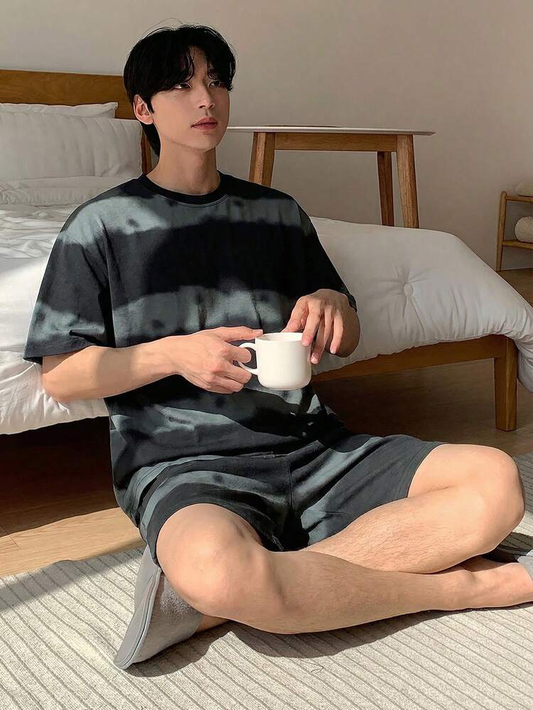 Men's Striped Short Sleeve T-Shirt And Shorts Pajama Set, Summer