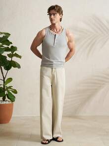 Airaco Top sin mangas de cuello redondo de unicolor minimalista, top ajustado versátil y casual con diseño de botones, para verano - Gris - Ver 5