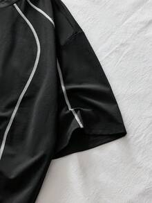 AXEPEAK Men's Casual Letter Graphic Round Neck Short Sleeve T-Shirt, Summer - Black - View 3