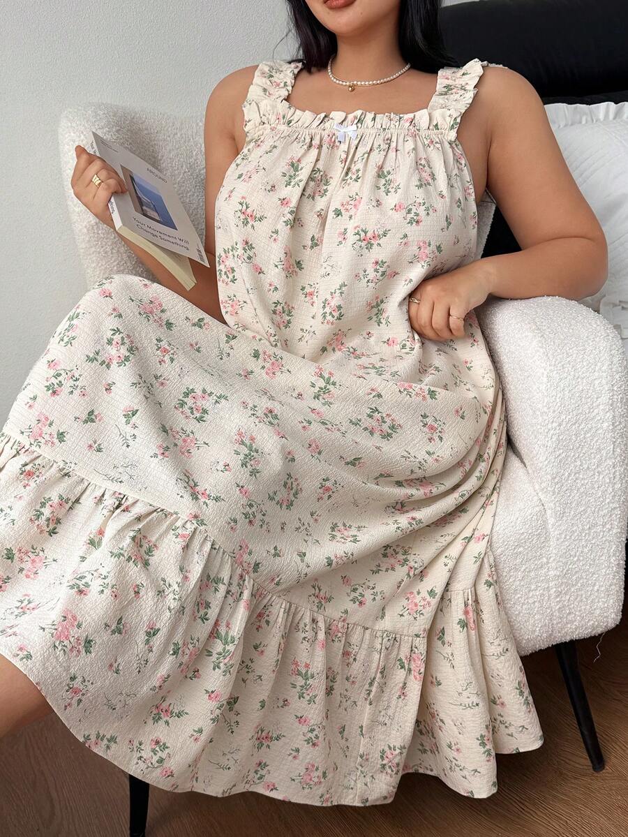 Dream Adore Camisón holgado con volantes y estampado floral para tallas grandes, ropa de dormir para mujer de talla grande - Multicolor - Ver 1