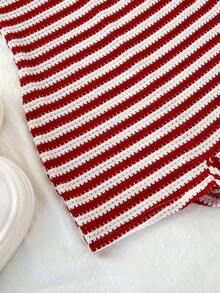 Elamini 女士红色条纹针织提花面料系带露背连体裤，饰有搭扣，优雅可爱，适合春夏度假、海滩、购物、约会和日常穿着。 - 紅色 - 查看 3