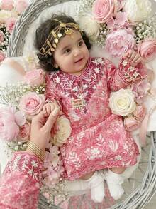 Pink Floral Baby Girls Elegant Muslim Jalabiya,Autumn Prayer Abaya,Modest Kaftan Dress For Party & Casual Wear,Spring & Summer Minimalist Jalabiya - Multicolor - View 1