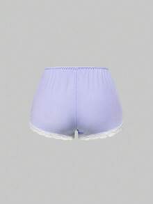 ROMWE Ribbed Lace Camisole & Shorts Casual Pajama Set - Mauve Purple - View 5