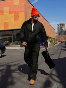 DAZY Men's Distressed Black Denim Suit Set, Suitable For Spring And Autumn - Black - View 5