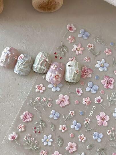 1 PC Of Rainbow Floral Nail Decals Inspired By Garden Art 3D Dimensional Nail Stickers Easy Apply No Dry Time For Salon Quality Nails Wedding Vacation Gift