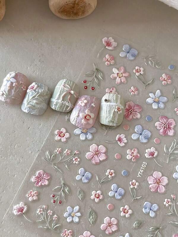 1 قطعة من ملصقات أظافر بنقوش زهور نمط مستوحاة من فن الحديقة، ملصقات أظافر ثلاثية الأبعاد سهلة التطبيق بدون وقت جفاف لأظافر ذات جودة صالون، هدية للزفاف والعطلات