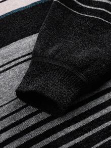 Officeau 男士红色加厚条纹羊羔绒针织衫，冬季长袖上衣 - 青碧色 - 查看 4