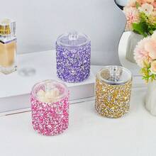 1PC Rhinestone Cotton Swab Storage Box, Makeup Pad Pads, Cotton Swabs, Toothpicks, Dental Floss, Hair Ties, Small Items Round Organizer, Makeup Table And Office Desk - Multicolor - View 6