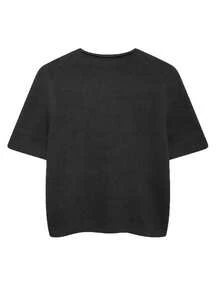 INAWLY Women's Solid Color Round Neck Casual Versatile Short Sleeve Knit Top - Dark Grey - View 2
