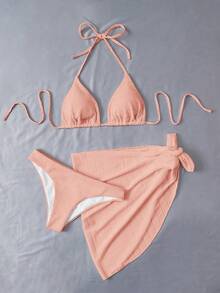 Swim Vcay Bikini de un solo color - Rosa - Ver 4