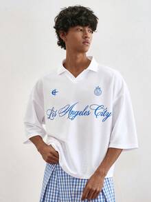 TOKVUE Men's Letter Print Casual Versatile Commuting Short Sleeve Polo Shirt - White - View 5