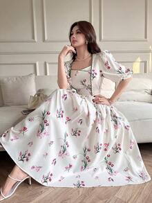 Modelyn 新浪漫法式复古碎花收腰A字休闲派对假日连衣裙 - 彩色 - 查看 1