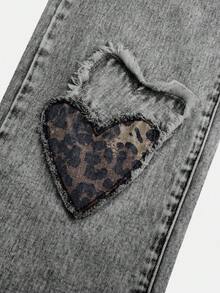 SHEIN ChillGRL Tween Girls Y2K Light Blue Denim + Five-Pointed Star Frayed Patch Embroidery + Straight Loose Fit + Fashionable Streetwear Casual Girls Jeans - Grey - View 4