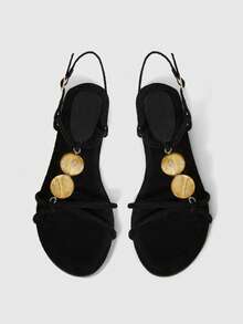 Maija 女士休闲条纹不对称纹理装饰平底休闲度假凉鞋 - 黑色 - 查看 5