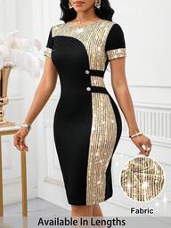 SHEIN PETITE CURVE Plus Size Sequin Print Patchwork Fitted Party Dress