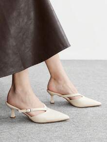 CUCCOO BIZCHIC Women's Fashion Pointed Toe PU Material Slip-On Kitten Heel Pumps, Suitable For Daily Commute, Work, Party Valentine's Day - Beige - View 6