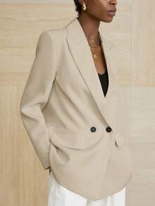 Aveloria Modichic Women's Business Style Solid Color Double-Breasted Blazer Jacket For Commuting, Autumn  - Apricot - View 4