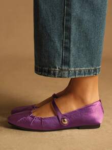 Rosivie 2025夏季新款法式方头百搭黑色镂空编织带低帮透气舒适平底女鞋 - 紫色 - 查看 5