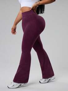 Rhythm Era Quần legging ống loe xếp ly, rách nhẹ, co giãn, thời trang, cỡ lớn. - Màu tím - Xem 6