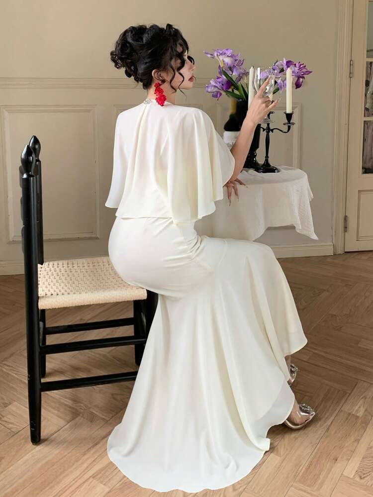 Women's Elegant Solid Color 2 In 1 Mermaid Dress, Summer Wedding Guest Dress Sundress