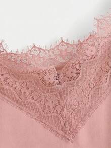 SHEIN Clasi Femmes grande taille Débardeur élégant de couleur unie avec dentelle contrastante - Rose pâle - Voir 3