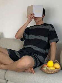 DAZY Men's Striped Short Sleeve T-Shirt And Shorts Pajama Set, Summer - Multicolor - View 4