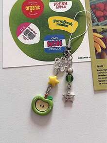 SHEIN Basic living 1 szt. Uroczy brelok do telefonu/torby w kształcie jabłka z napisem "Powodzenia", dekoracyjny wisiorek, uchwyt USB zapobiegający zgubieniu - Wielokolorowe - Zobacz 2