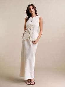 Poéselle 女士休闲牛仔背心和迷你裙套装 - 白色 - 查看 3