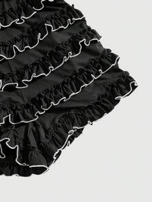 ROMWE Grunge Punk Mono mini con volantes multicapa en color negro sólido, estilo Y2K Harajuku Baddie, para mujer de talla grande - Negro - Ver 4