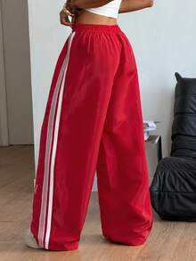 Coolane 女士夏季音乐会锐舞节外出Y2K复古街头服饰印花运动阔腿裤 - 紅色 - 查看 2
