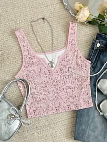 Rovax [Sequin Tank Top] Sequin Women's Tank Top | Sleeveless, Glittery Summer Casual Wear, Perfect For Spring/Summer - Multicolor - View 3