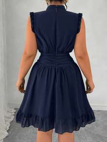 Velvienne Vestido de talla grande con cintura ajustada, sin mangas, con volantes y estampado de helado - Azul Marino - Ver 2