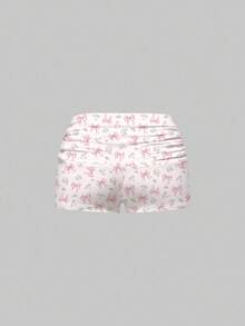 ROMWE Kawaii Bộ đồ ngủ gồm áo hai dây ren và quần short xếp ly in hình thỏ, bướm và hoa dễ thương và duyên dáng, thích hợp mặc ở nhà. - Hồng - Xem 5