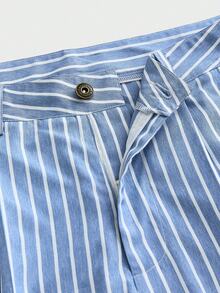 ESTAVOR 男士夏季休闲日常通勤度假条纹印花北极熊刺绣褶皱宽松短裤 - 藍色 - 查看 4