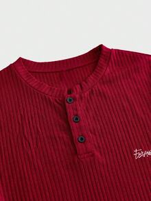 ESTAVOR Men's Casual Henley Neck Long Sleeve T-Shirt, Red, Spring/Autumn - Burgundy - View 3