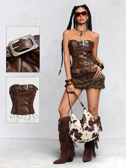 ROMWE Avant Top court sexy à lacets délavé Miralda