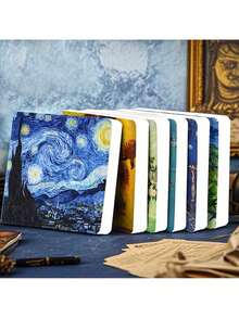 1pc/4pcs Van Gogh Sketch Book, 200 Pages, Blank Paper, Travel Sketchbook, Portable, Hand Drawing, DIY Painting Book, Art Painting, Painting Art Supplies - 14cmx14cm - View 1