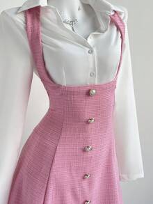 Sweetra 初秋甜辣时尚轻盈性感修身纹理面料A字迷你连衣裙（女款） - 粉色 - 查看 3