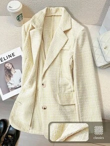 Franclia Women's Autumn Textured Fabric Lapel Collar Blazer Jacket Fall Cloth For Women - Yellow - View 1