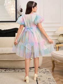 Tween Girls' Elegant Puff Sleeve Butterfly Back Bow Princess Dress