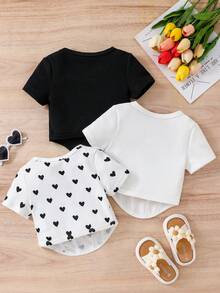 SHEIN Bộ 3 áo thun dệt kim cổ tròn màu trơn cho bé gái. - Nhiều màu - Xem 7