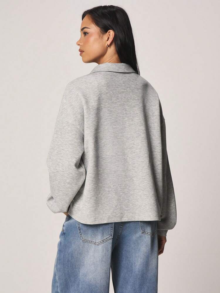 MISSGUIDED Sweat-shirt-shirt col polo, manches longues, avec patte de boutonnage, Top décontracté