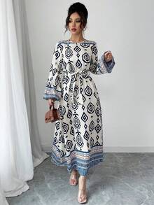 Lacomfia Vestido de manga larga con jacquard tejido para mujer - lago azul - Ver 3