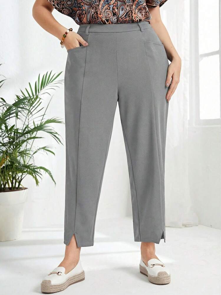 Plus Size Casual Versatile Commuting Solid Color Tapered Office Business Casual Elegant For Women Office Pants Business Casual Pants Elegant Pants For Women Grey Pants