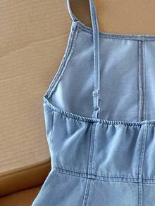 Comfortcana 女士休闲圆领吊带牛仔连体裤，夏季 - 淺色水洗藍 - 查看 5