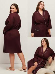 LUVLETTE Women Plus Waffle Knit Long Robe With Tie Night Gown Women Bath Robe