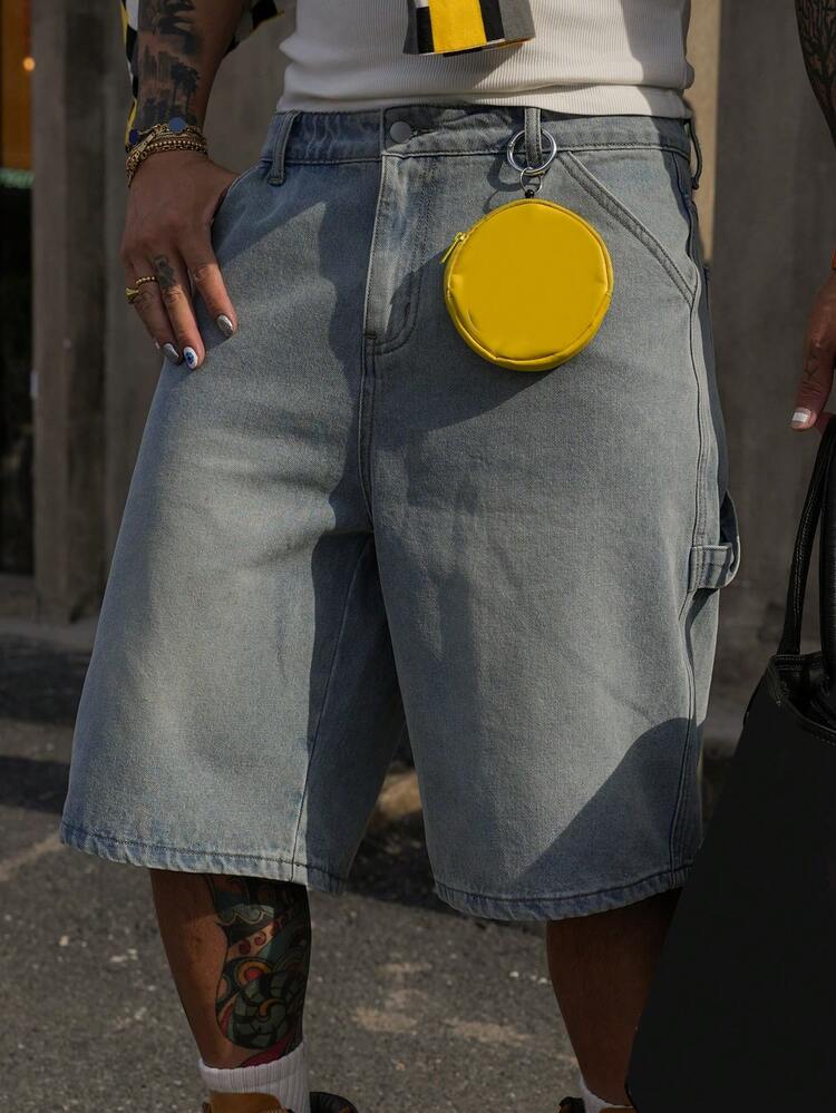 Men's Solid Color Washed Distressed Denim Shorts, Summer