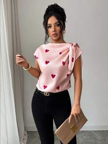 Selianne 情人节心形不对称肩带系带女式衬衫 - 淺粉色 - 查看 3