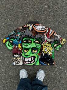 Manfinity ZONE917 男士彩色涂鸦重叠图案印花短袖衬衫，宽松版型。 - 彩色 - 查看 6